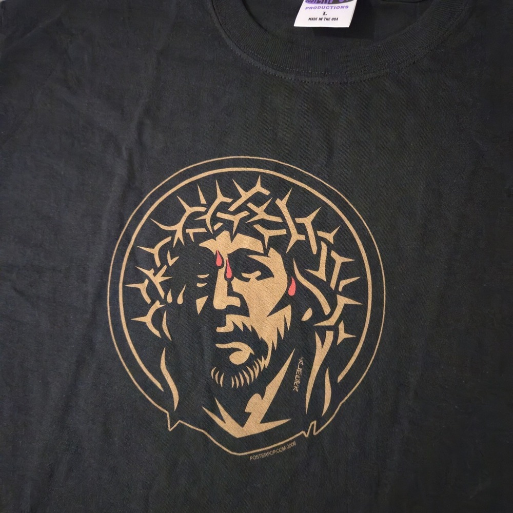 Vintage Poster Pop 2000s Y2K Jesus Christ Crown Of Thorns T Shirt Size L - Picture 2 of 5